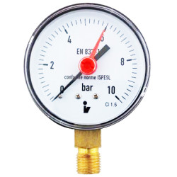 Manometer (tlakomer) d100mm 0-10 BAR SPODNÉ vývod 1/2" - voda, vzduch