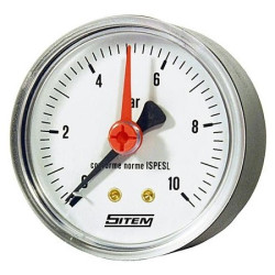 Manometer (tlakomer) d63mm 0-10 BAR ZADNÁ vývod 1/4" - voda, vzduch