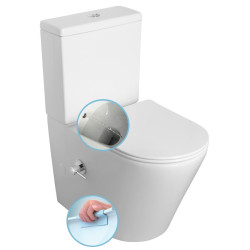 PACO RIMLESS WC kombi, integrovaná batéria a bidet. spŕška, spodný/zadný odpad, biela