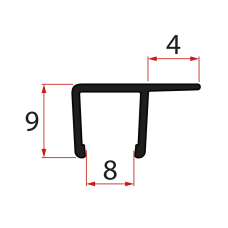 Zvislé tesnenie pre sklo 8mm, 2000mm, čierna