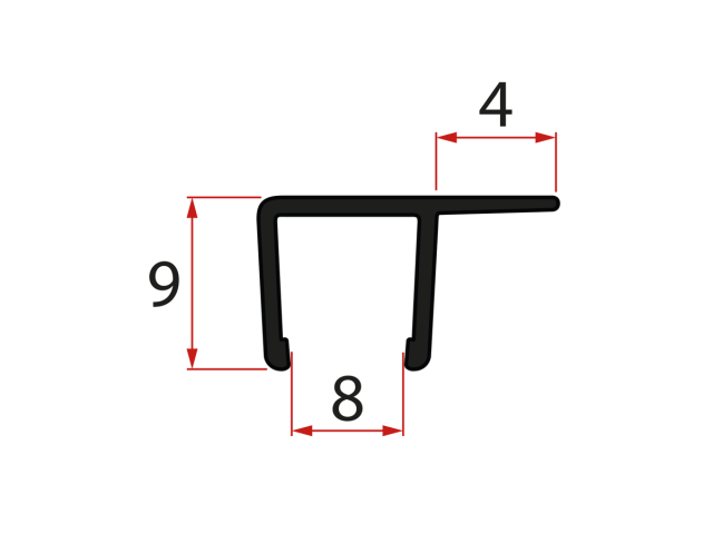 Zvislé tesnenie pre sklo 8mm, 2000mm, čierna