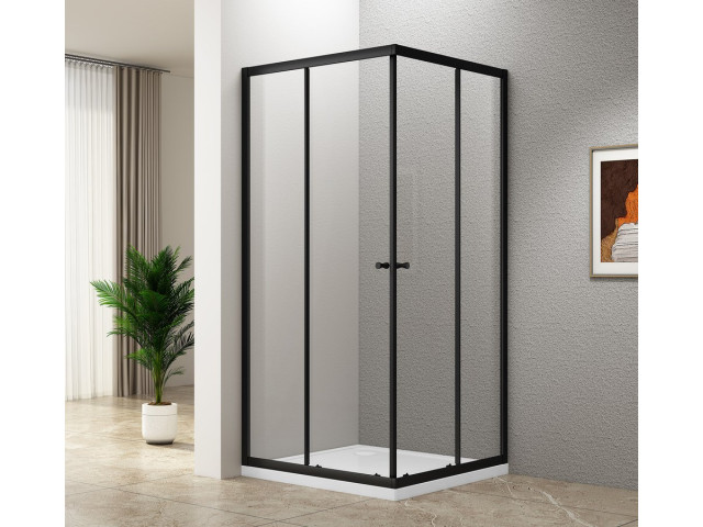 AGGA BLACK štvorcová sprchová zástena 800x800 mm, číre sklo