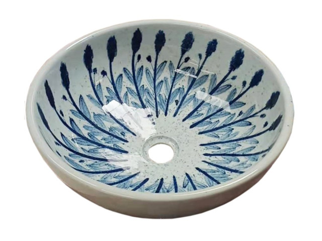 PRIORI keramické umývadlo, priemer 41cm, biela s modrým vzorom