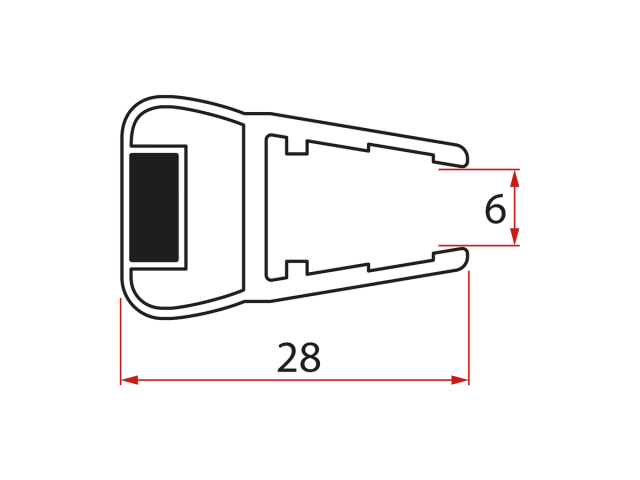 Magnetické tesnenie ploché, sklo 6mm, 2000mm